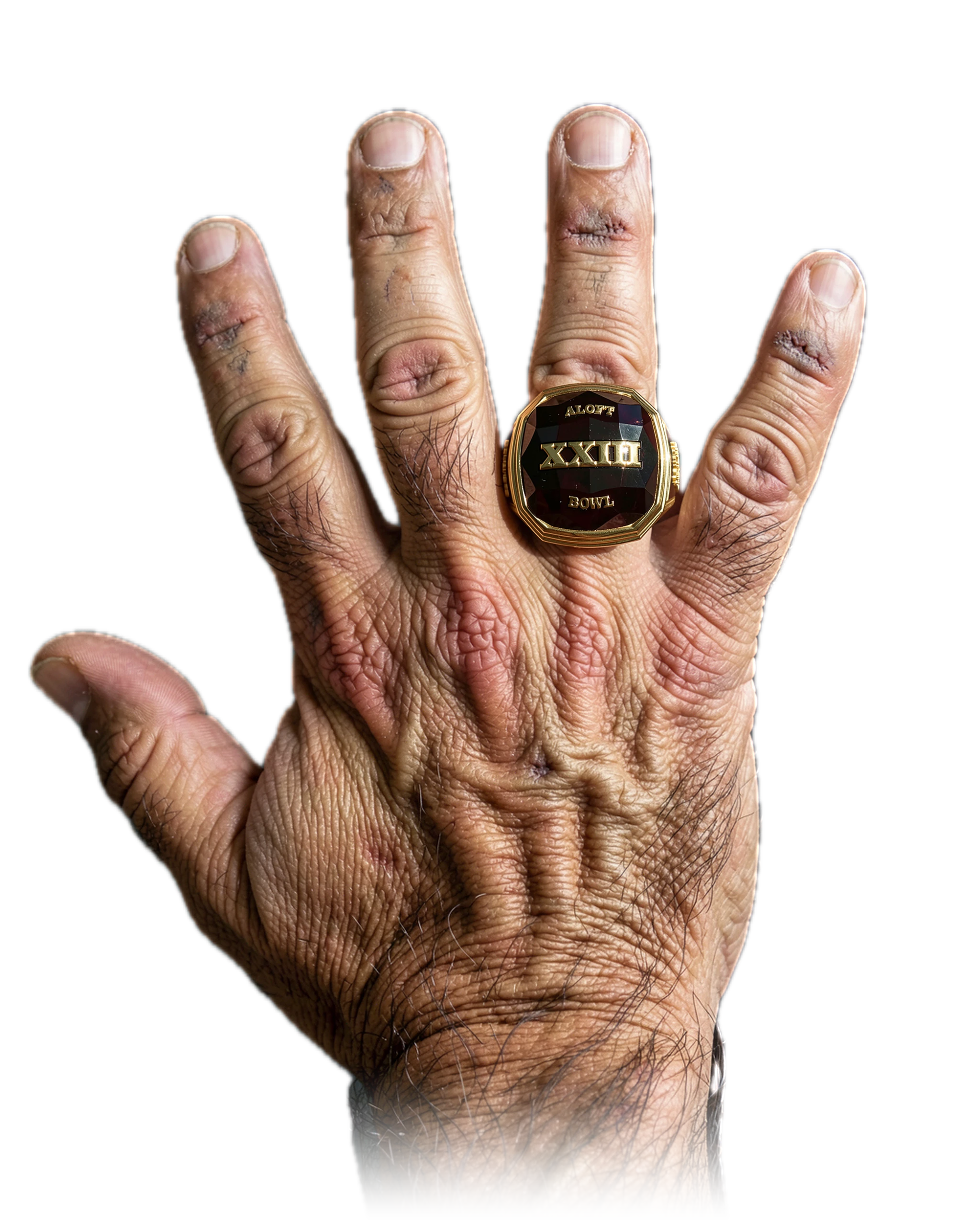 John Silvers's 1 ALOFT Bowl championship rings, worn on one hand